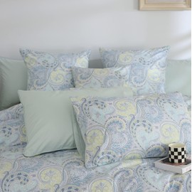 Labstandard Egyptian Cotton Pillow Shams - Luxury Blue Paisley Pillowcases Vintage Paisley Pillow Cover, Set of 2 Standard Size, 19x29 Inches, Soft and Comfortable - Envelope Style