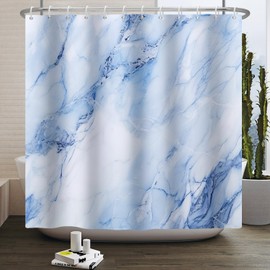 Kzzfqxb 90x183cm Shower Curtains with Plastic Hooks, Waterproof Occluded Light Blue Marble Texture Lines Waterflow Abstract Art Pattern for Bath, Fresh Polyester Fabric for Bathroom Bathtub