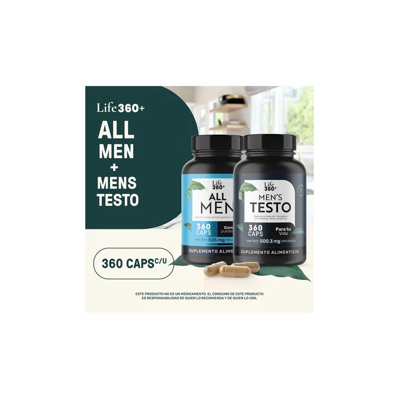 Set Suplementos Para Hombre Testo Y All Men 360 Cápsulas