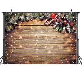 LYWYGG 8x6FT Christmas Backdrop Christmas Wood Wall Photography Background Brown Wooden Planks Background Snowflake Background Baby Shower Backdrop Childs Backdrop CP-200-0806