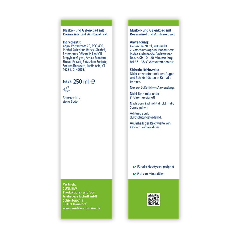 Sunlife Muskel & Gelenkbad: Badezusatz Wohltuend bei Gelenk- und Muskelschmerzen,