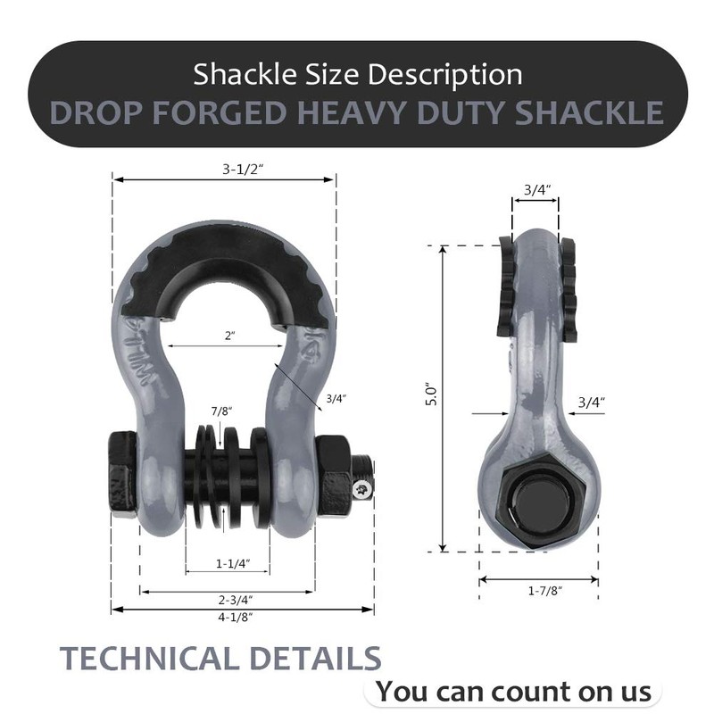 AMBULL Shackles 3/4" D Ring Shackle (2 Pack) 45,0000lb Break