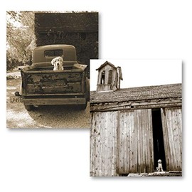 Gango Home Decor Country-Rustic Barnyard Dog & Get Out of Dodge by Jim Dratfield (Printed on Paper); Two 16x20in Fine Art Paper Giclee Prints
