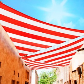 ColourTree CTAPT08 Custom Size Order to Make 7' x 13' x 14.8' Red & White Stripes Right Triangle Sun Shade Sail Canopy Mesh Fabric UV Block - Commercial Heavy Duty - 190 GSM - 3 Years Warranty