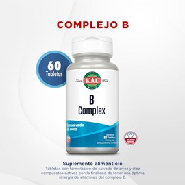 KAL B Complex, Complejo B / 60 Tabletas, Con Salvado de Arroz Orgánico (absorción en 30 min).