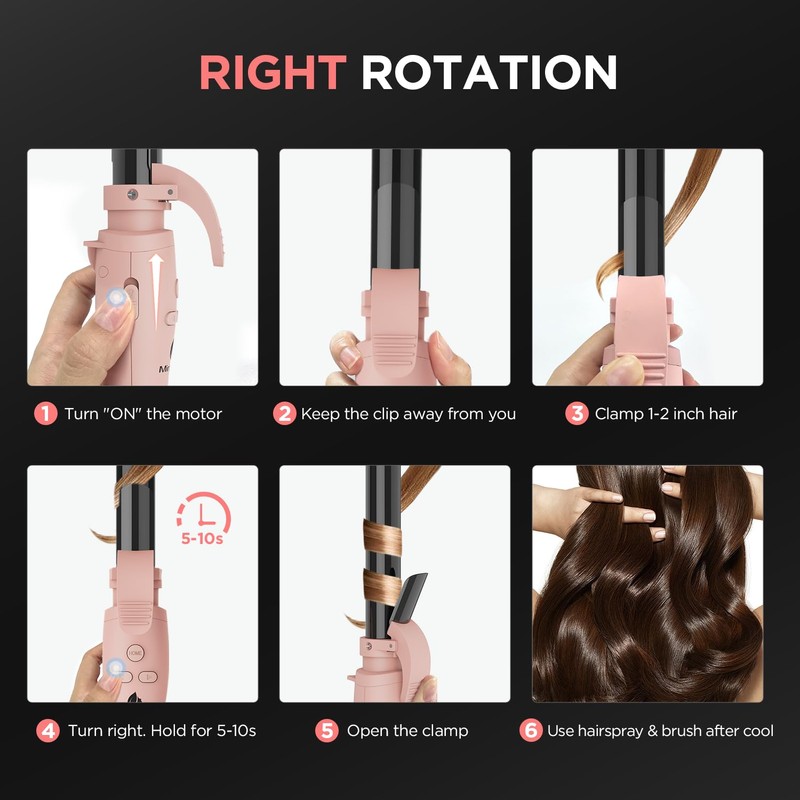 MiroPure Rotating Curling Iron Automatic Curling Wand 1 Inch Ionic