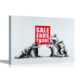 Sale Ends by Banksy on Framed Canvas Prints Wall Art Pictures Graffiti Artwork Home Office Bedroom 30 x 20cm (12 x 8 inches) A4