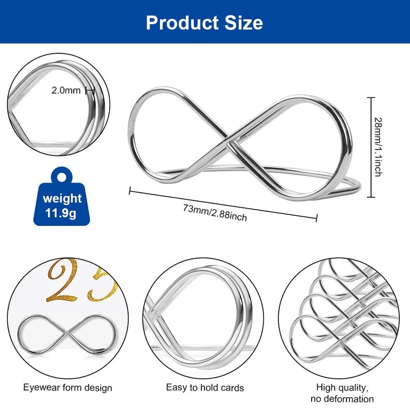 Pack of 15 Card Holders Table Metal Card Stands, Silver