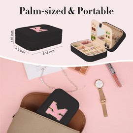 TopPerfekt Travel Jewelry Case Travel Jewelry Box With Mirror, Jewelry Organizer Bridal Shower Gifts To Her, Earring Travel Case Teen Girl Gifts Trendy Stuff, Gift for Women and Girls K Black