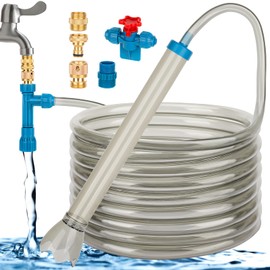 fishkeeper 25FT/50FT Aquarium Gravel Vacuum Water Changer - Flow Adjustable Faucet Universal Siphon Quick Pump with 6 Adapters, Bucket-Free Fish Tank Cleaner for Drain & Fill (2025 New)