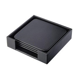 Dacasso Black Leatherette 4 Square Holder Coaster Set
