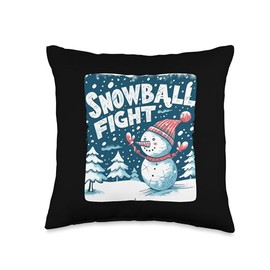 Fun Winter with Snowball Fights and Snowmen Throw Pillow