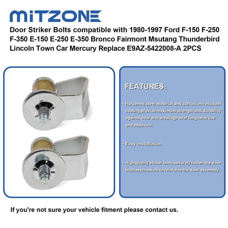 MITZONE Door Striker Bolts compatible with 1980-1997 Ford F-150 F-250