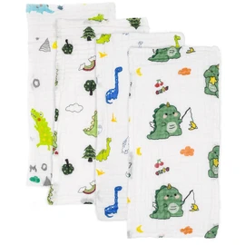 JNGTKL 4PCS Muslin Cloths for Baby 25 * 50cm, Newborn Hiccup Cloth, Soft and Absorbent Newborn Towels, Essential for Newborns Muslin Cloths, Used for Infants (Random Style) ﻿