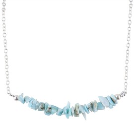 TGH Natural Larimar Chips Bar Necklace, Energy Healing Crystals, Birthday, Gift for Her, Gemstone Jewelry 18 inch AA+ Quality, Christmas Gifts (Larimar)