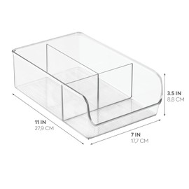 iDesign storage box with 3 compartments, medium storage box without plastic lid, stackable kitchen organizer for storage cupboard and drawer, transparent
