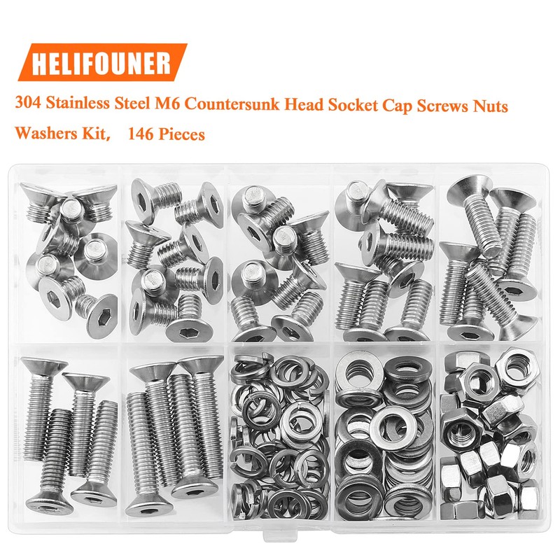 HELIFOUNER 146 Pieces M6 x 8mm /10mm /12mm /16mm /20mm