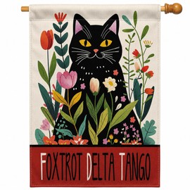 Black Cat Garden Flag 28x40 Inch Funny Spring Floral House Flag Double