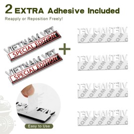 YQCQWL 2Pack Vietnam Vet Special Edition Car Emblem with 4 Adhesives, 3D Badge Decal for Trucks, Metal Stickers Replacement Fit Universal Vehicle, Veteran Gifts for Men (Silver & Red)