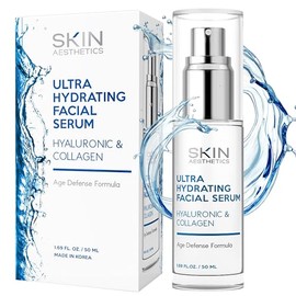 Skin Aesthetics Suero de ácido hialurónico para cara, probado por dermatólogos, con colágeno para antienvejecimiento, ultra hidratante, líneas finas, 
