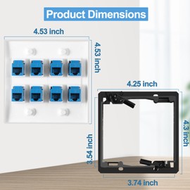 8 Port Ethernet Wall Outlet Plate Cat6 Jack RJ45 Keystone Network Cables Inline Coupler Wires Connector Date Box Cover with 2Gang Low Voltage Mount