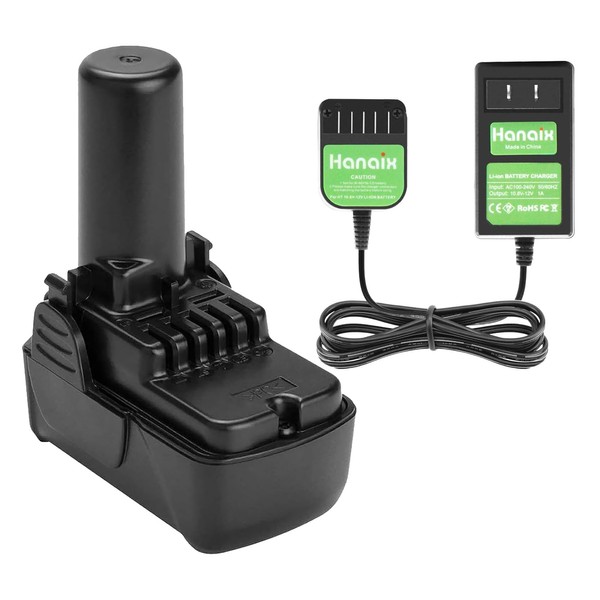 Hanaix 3.5Ah Battery and Charger for Hitachi 10.8V-12V BCL1015 Battery