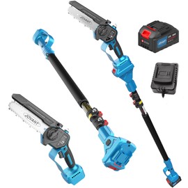 Jovant 2-in-1 Pole Saw 6 Inch Cordless Handheld Chainsaw, Battery Powered Electric Chain Saw for Tree Trimming Branch Cutting Wood Pruning 15 FT Max Reach 1 * 20V 4A Battery & Charger