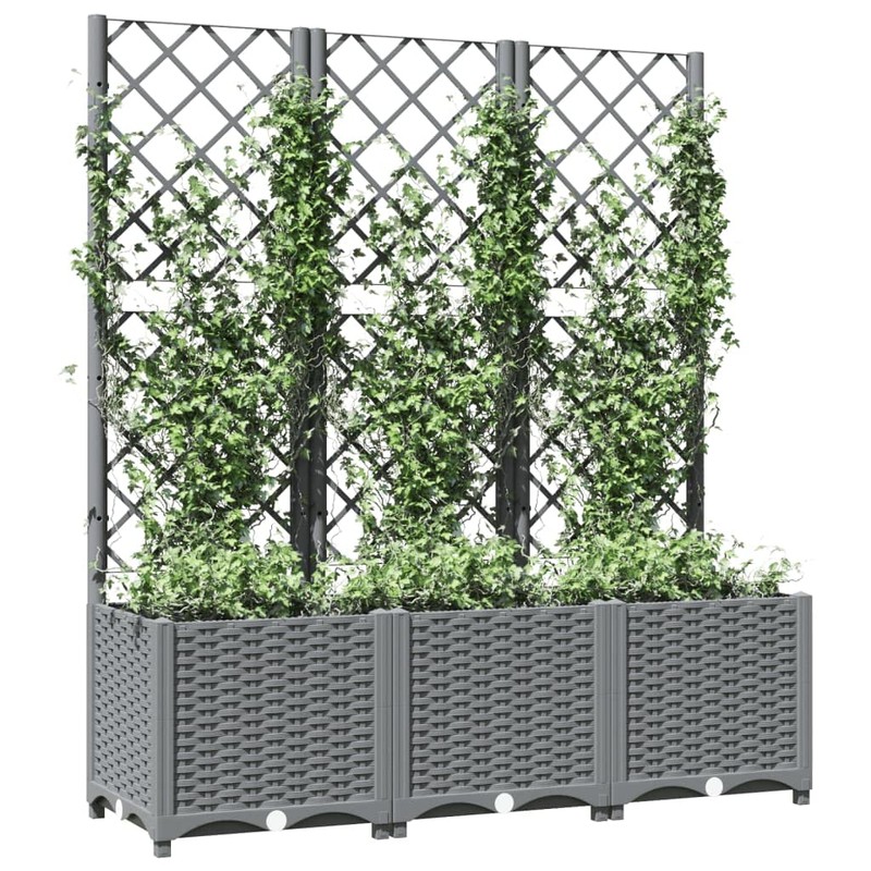 vidaXL Garden Planter with Trellis - Light Gray, Polypropylene -
