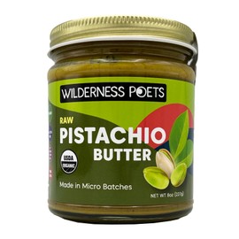 Wilderness Poets, Pistachio Butter - Organic, Raw, 100% Pistachio - Glass Jar (8 Ounce) - Perfect for Dubai Chocolate Bar Desserts with Kataifi or Savory Creations - Unsweetened, California-Grown