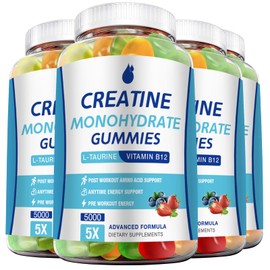 Creatine Monohydrate Gummies 5000mg for Men & Women 4 Packs, Creatine Monohydrate Chew for Boost Focus, Muscle Strength, 5g Creatine Monohydrate per Serving, Sugar Free, Vegan