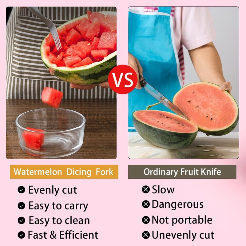 Watermelon Fork Slicer Cutter, Stainless Steel 2-in-1, Portable Watermelon Fork