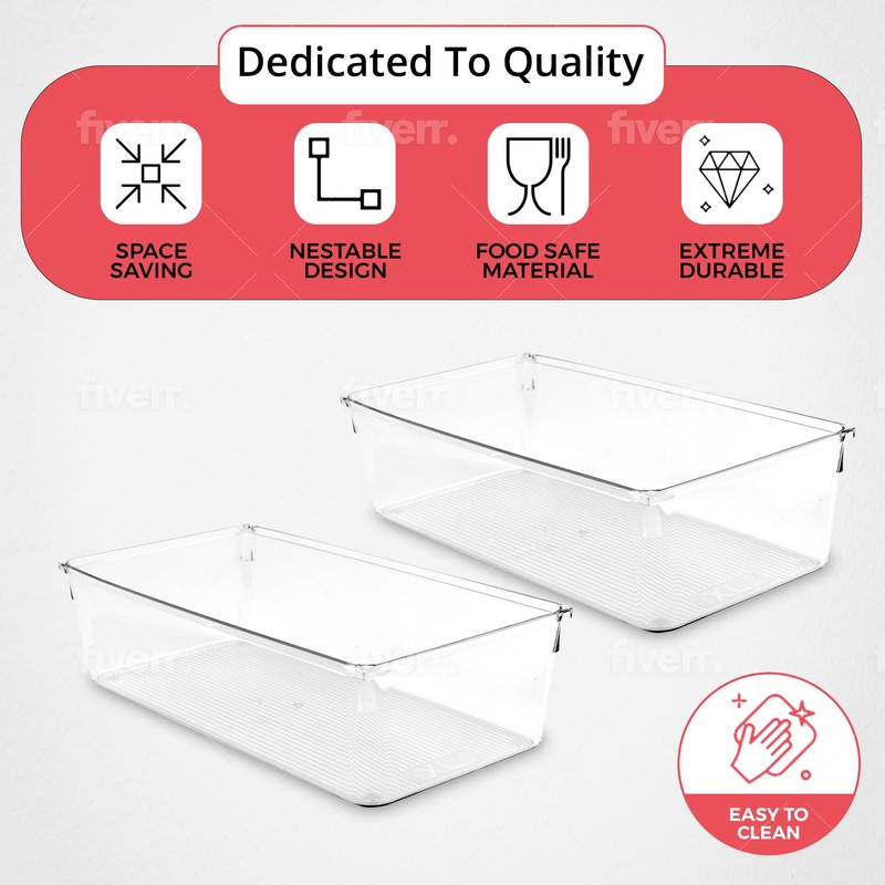 Amtido Drawer Organiser Tray Set - Clear Plastic Containers for