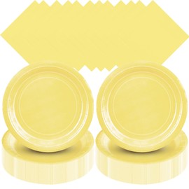 Zhehao 120 Pcs Disposable Paper Plates and Napkins Bulk Birthday Party Decorations 7 inch Disposable Plates for Baby Shower Wedding Party Supplies(Yellow)