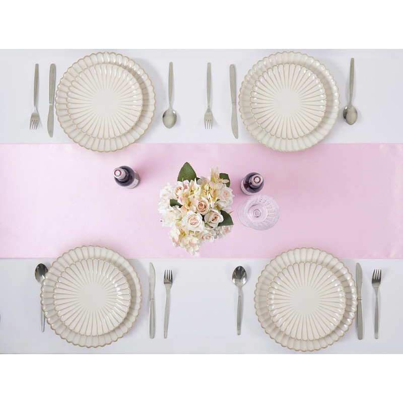 Light Pink Table Runner 12x108 Inches Long, Satin Silk-Like Smooth