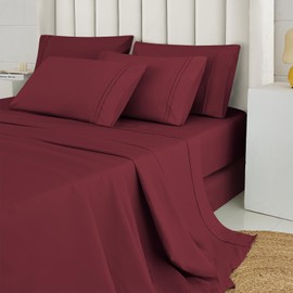 MICORAL ProBreathing Full Sheet Set 6pcs | 60% Microfiber 40% Rayon Derived from Bamboo | 16" Deep Pocket | Cool and Ultra Soft Bedding Sheets | Hotel Luxury Bed Sheet | Wine Red