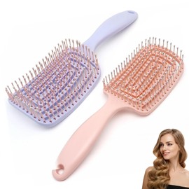 Luoqun88 Pack of 2 Detangle Hair Brush,Curved Vent Brush and Hair Detangler, Easy Detangling Vented Hair Styling Comb Salon for Long Thick Curly Straight Dry Wet Hair,Styling Hair Brush (Pink+Purple)