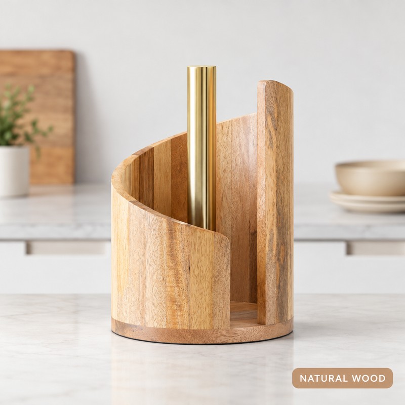 Wooden Paper Towel Holder for Countertops – Mountain-Shaped Solid Wood