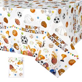 WERNNSAI Birthday Tablecloth - 1 Piece 137 x 274 cm Football Birthday Tablecloth Boy Sports Tablecloth Children's Birthday Party Decoration Rectangular Basketball Baseball Tablecloth Party Accessories