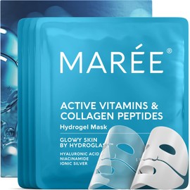 MAREE Collagen Facial Mask with Hyaluronic Acid - Hydrating Face Masks Skincare - Mascarillas Faciales For Women Skin Care - White, 4 Count