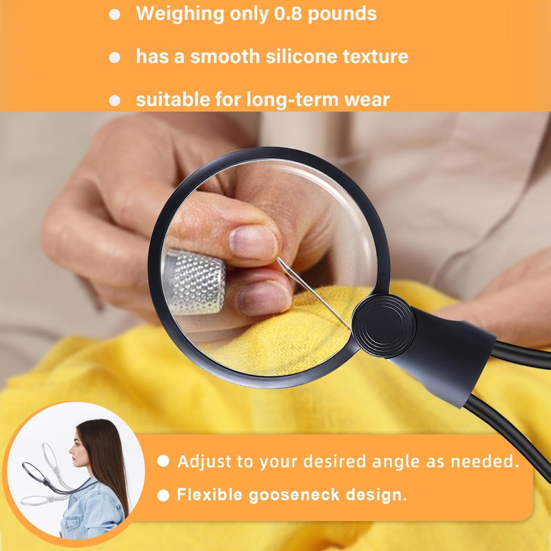 5X Large Hands Free Magnifying Glass for Reading, Flexible Gooseneck