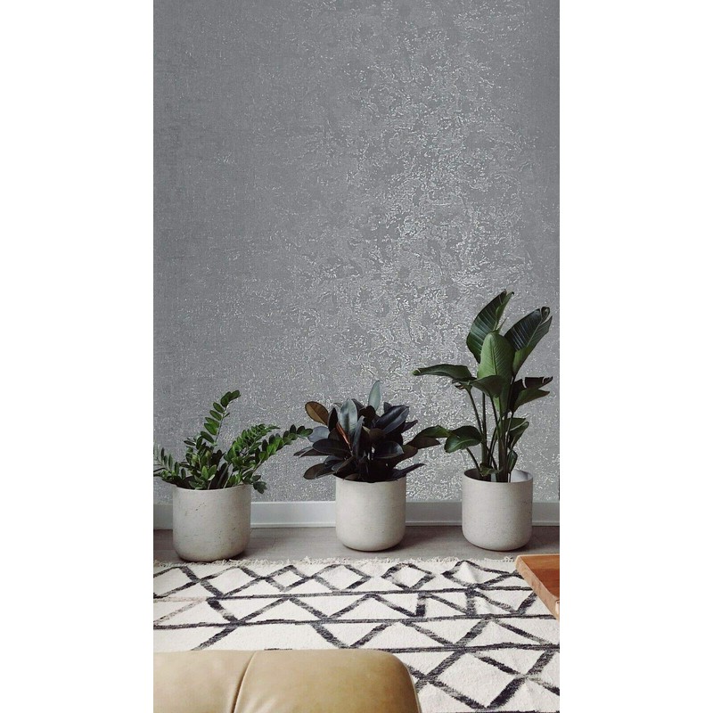 Textured Plain Dark Gray Silver Metallic Wallpaper Faux Fabric Rusted