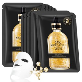 24K Gold Face Sheet Mask Skincare, Hydrating Sheet Masks for Face, Facial Mask for All Skin Types - Hydrates & Moisturizes Skin, Daily Facial Sheet Mask for Women, Pack of 10
