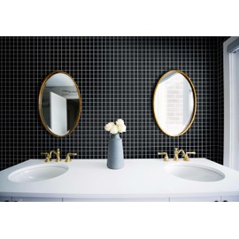 VViViD 11 Sheets Peel and Stick Faux Ceramic Black Gloss Mosaic Wall Tiles, Self Adhesive Backsplash 12”x12”, 2mm Thick Kitchen, Bathroom (11 sq. ft.)