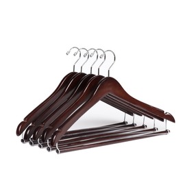 Quality Hangers Wooden Hangers Beautiful Sturdy Suit Coat Hangers with Locking Bar Mahogany (5)