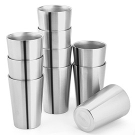 HOEGMST 10 Pack 12 oz Stainless Steel Insulated Cup, Double Wall Vacuum Small Metal Cup, Reusable Camping Cups Unbreakable Indoor Outdoor for Party, Home, Office, BBQ, Sliver