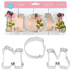 R & M International 5145 Mom Letters - Juego de 3 cortadores de galletas (acero estañado)