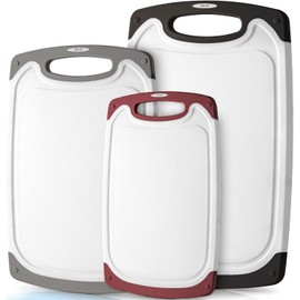 Zulay Kitchen (3-Piece Set) Cutting Boards For Kitchen Dishwasher Safe - Plastic Cutting Board Set - Non Slip Kitchen Cutting Board With Juice Groove - Multiple Sizes (Black, Gray, Red)