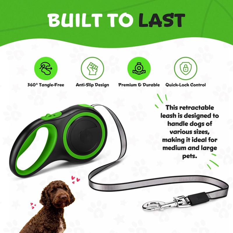 Retractable & Extendable Dog Lead/Leash, 8m Extra Long for Medium