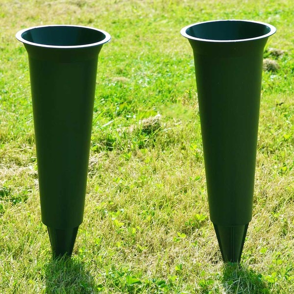 Angraves Set of 2 Green Plain Spiked Memorial Grave Flower Vases