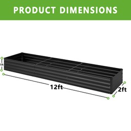 DIIYIV 2PCS 12x2x1FT Galvanized Raised Garden Bed Kit,Vegetable Boxes-Rectangle Metal Flower Box,Large Planter Raised Beds Outdoor Garden for Planting,Fruit,Herb-Black